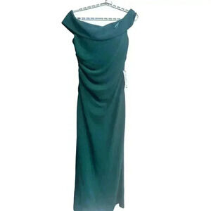 Xscape Women's Glitter Off-The-Shoulder Gown Green Size 16NWT